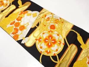 アンティーク　洛西織物製　ヱ霞に鼓・宝木模様織り出し袋帯（材料）